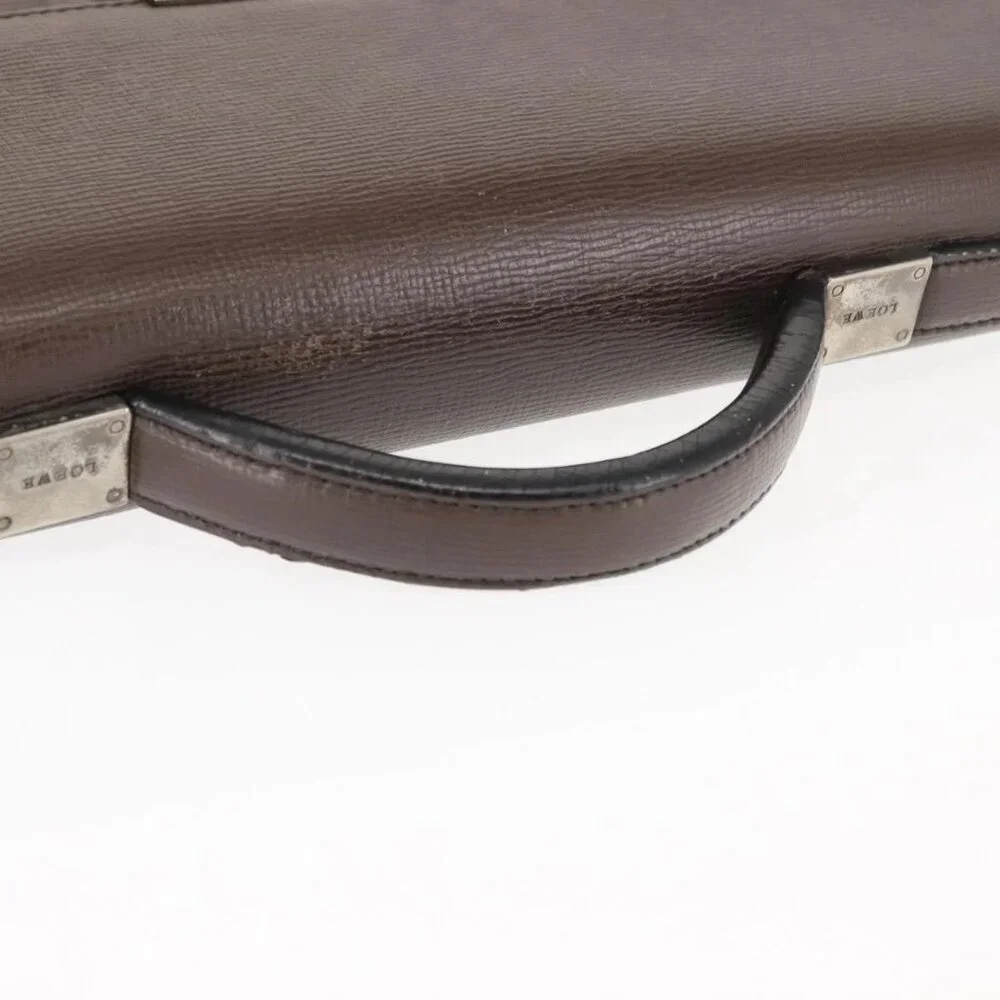 LOEWE Briefcase Leather Dark Brown Auth bs29533